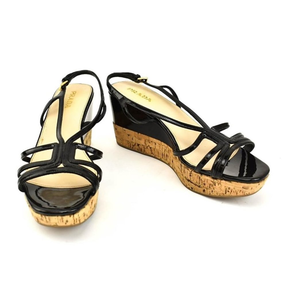 Prada Cork Wedge Strappy Sandals Heels